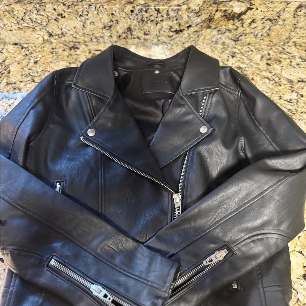 Blank NYC Black Leather Moto Jacket with Silver Hardware